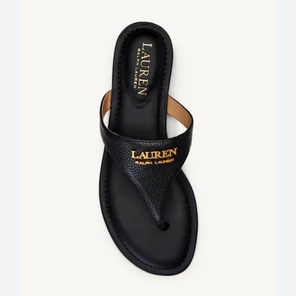 Ralph Lauren Ellah Tumbled Leather Thong Sandals in Black Sz 9.5